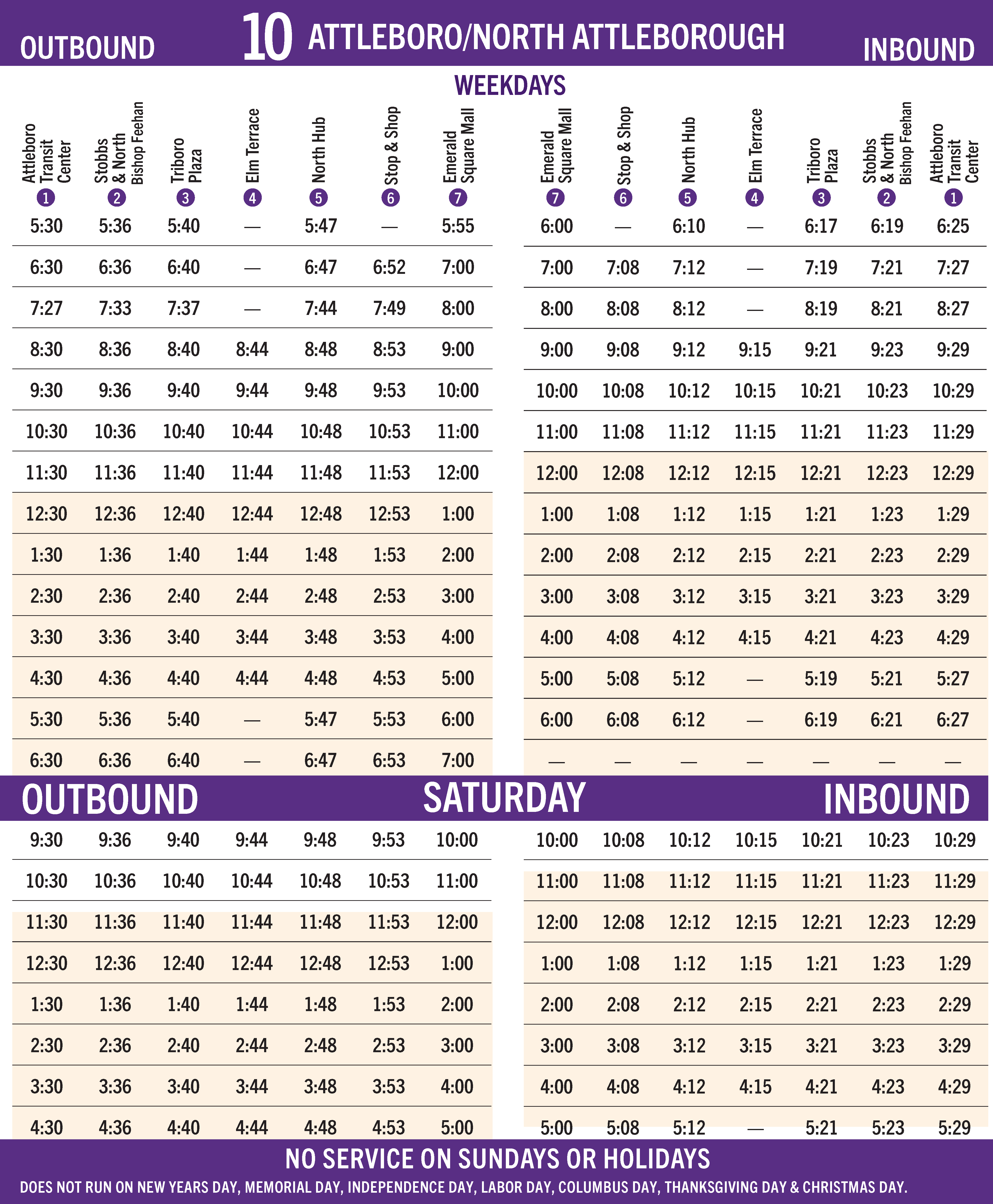 GATRA Route 10 Timetable