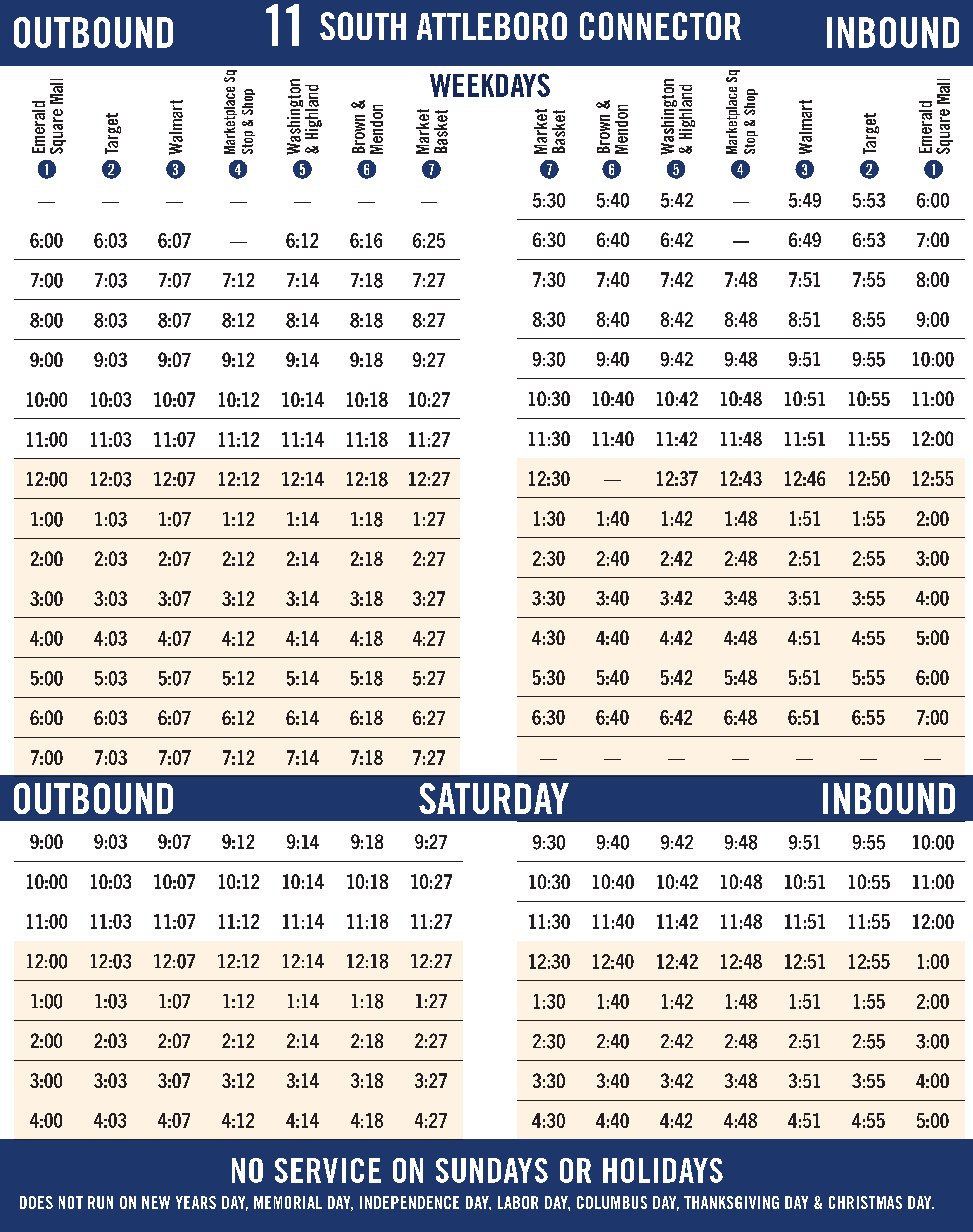 GATRA Route 11 Timetable