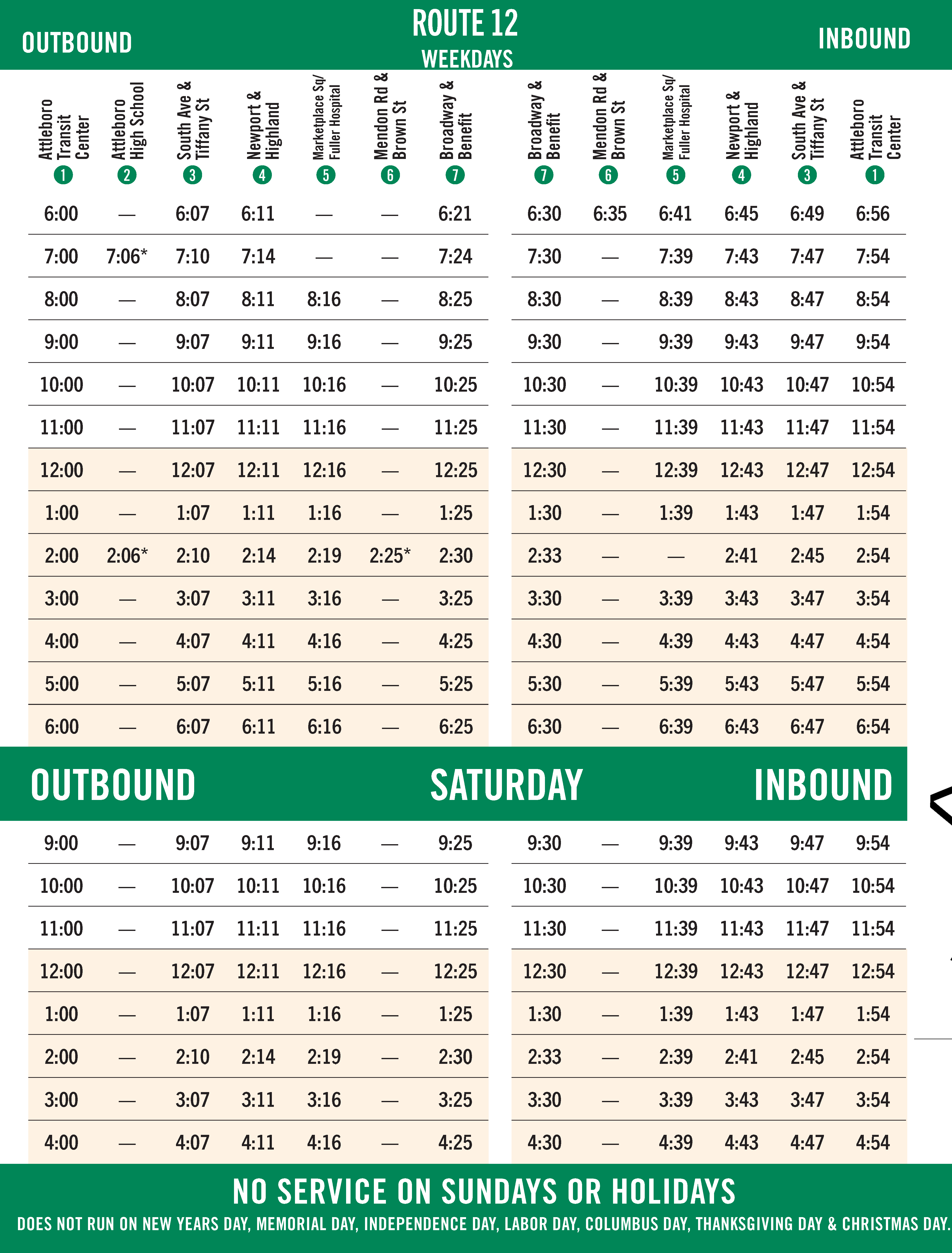 GATRA Route 12 Timetable
