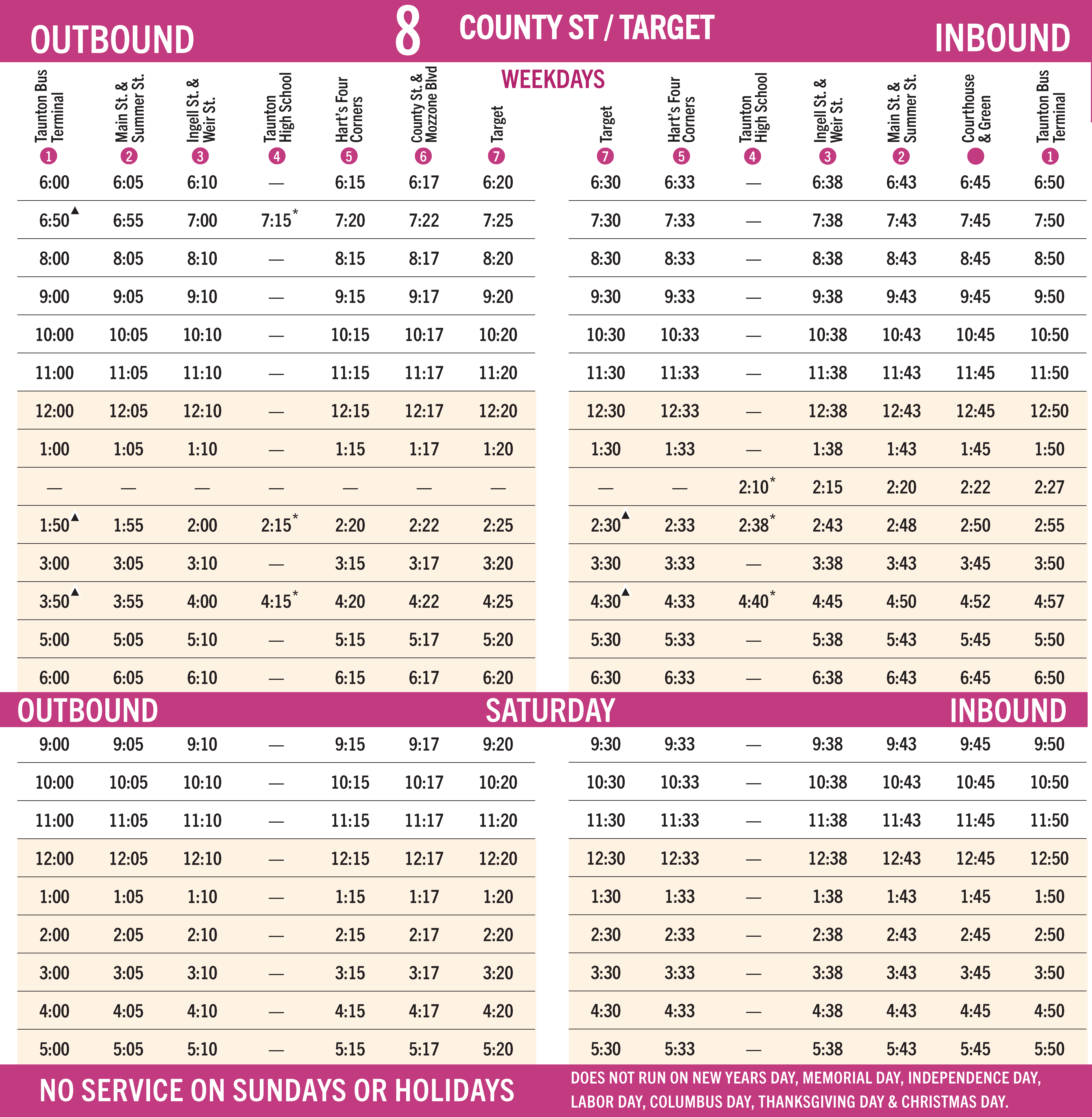 GATRA Route 8 Timetable