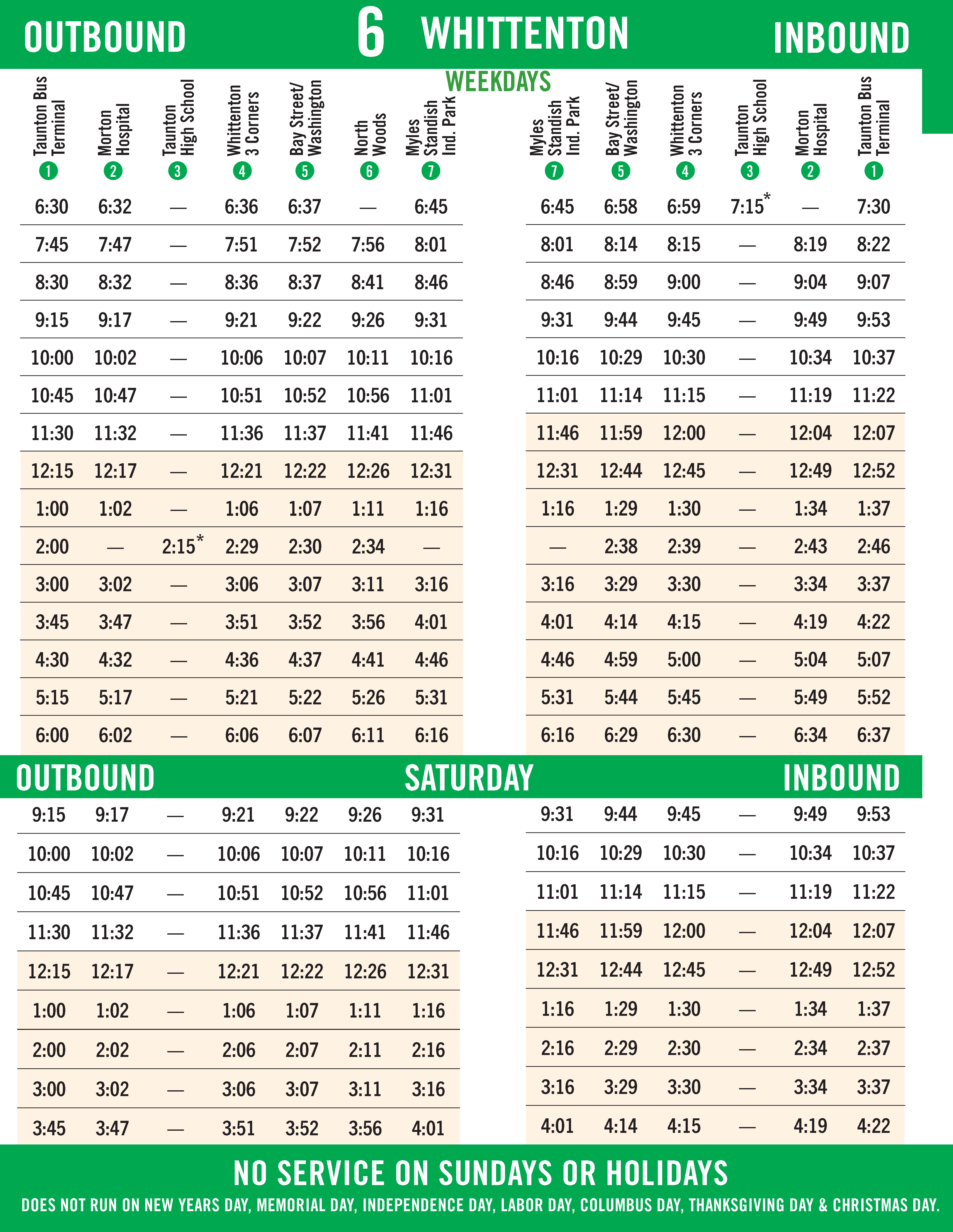 GATRA Route 6 Timetable